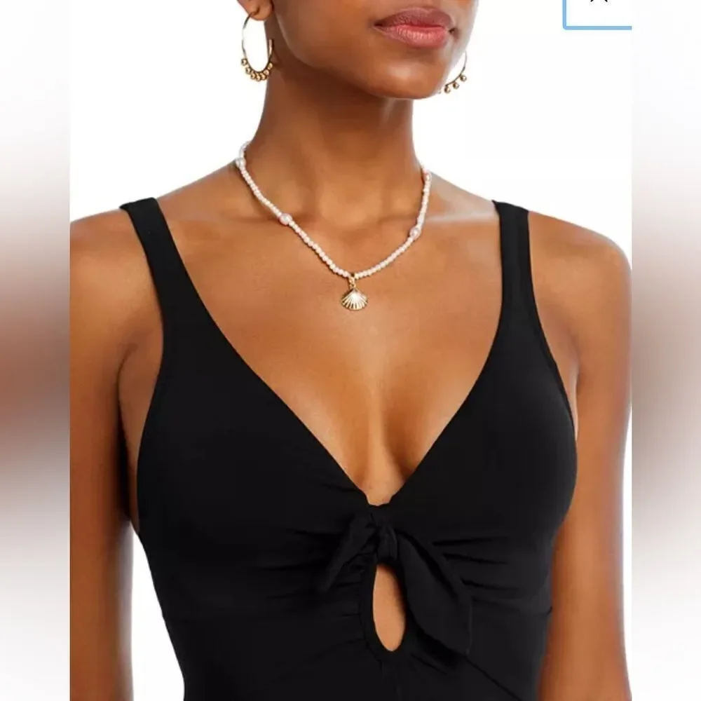 Robin Piccone Ava Plunge Neck Tie-Front One Piece Swimsuit size 8